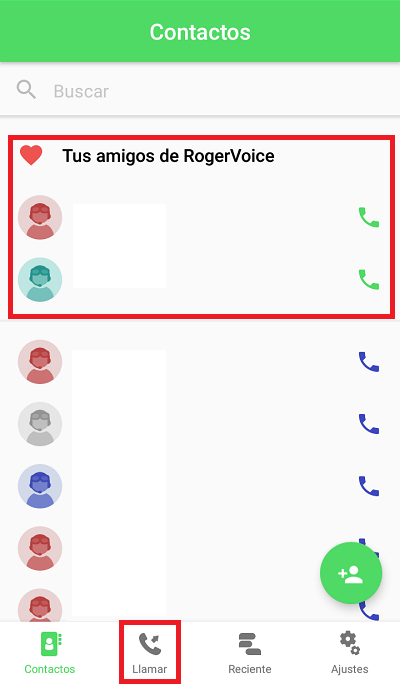 pantalla de contactos de rogervoice para sordos
