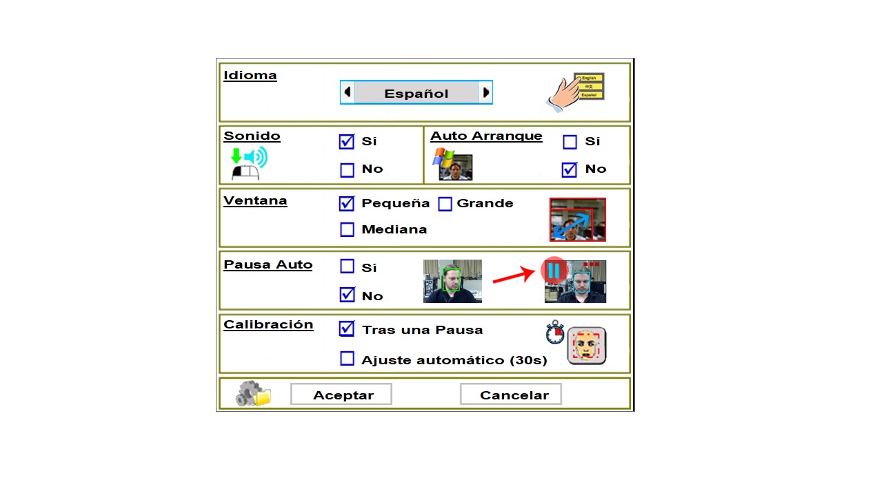 opciones de configuracion basica de la aplicacion headmouse manejar ordenador sin teclado para discapacidad fisica