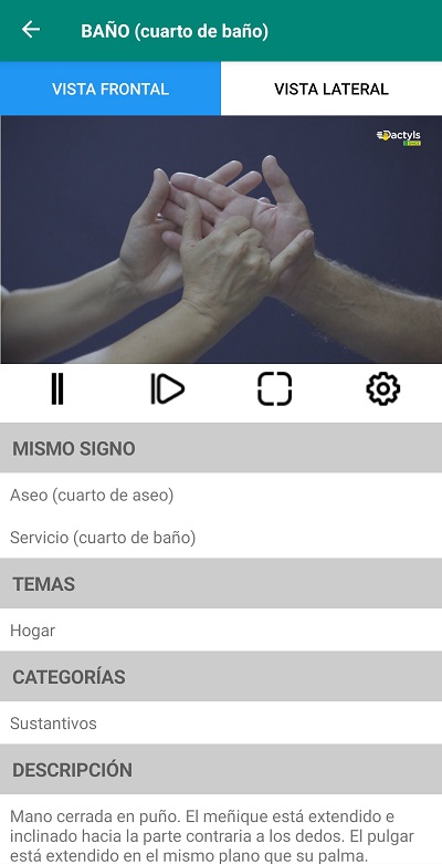 cada signo tactil cuenta con un video representativo y descripcion para personas sordociegas