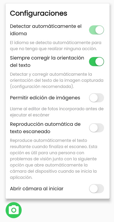 opciones de configuracion ocr para android