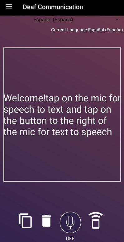 pantalla principal de deaf communication voz a texto para sordos
