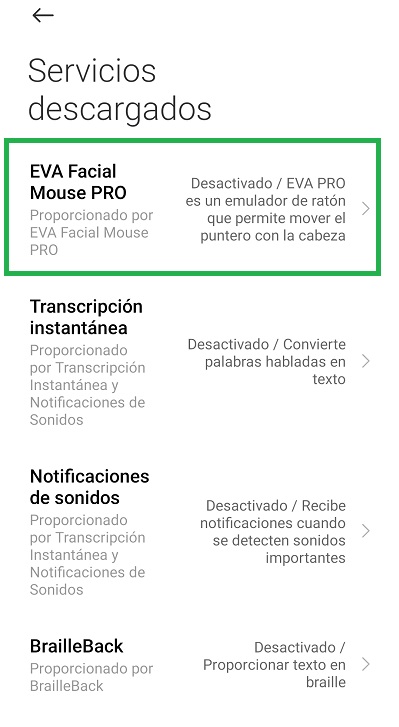 menu permisos accesibilidad app controlar android sin manos con movimientos de cabeza o comandos de voz